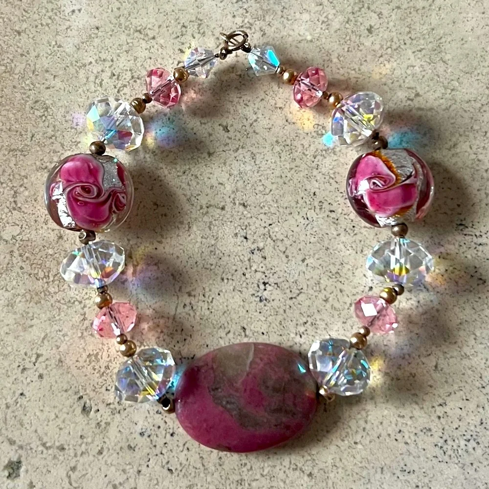 Elegant Vintage Pink Stone Handmade Bracelet